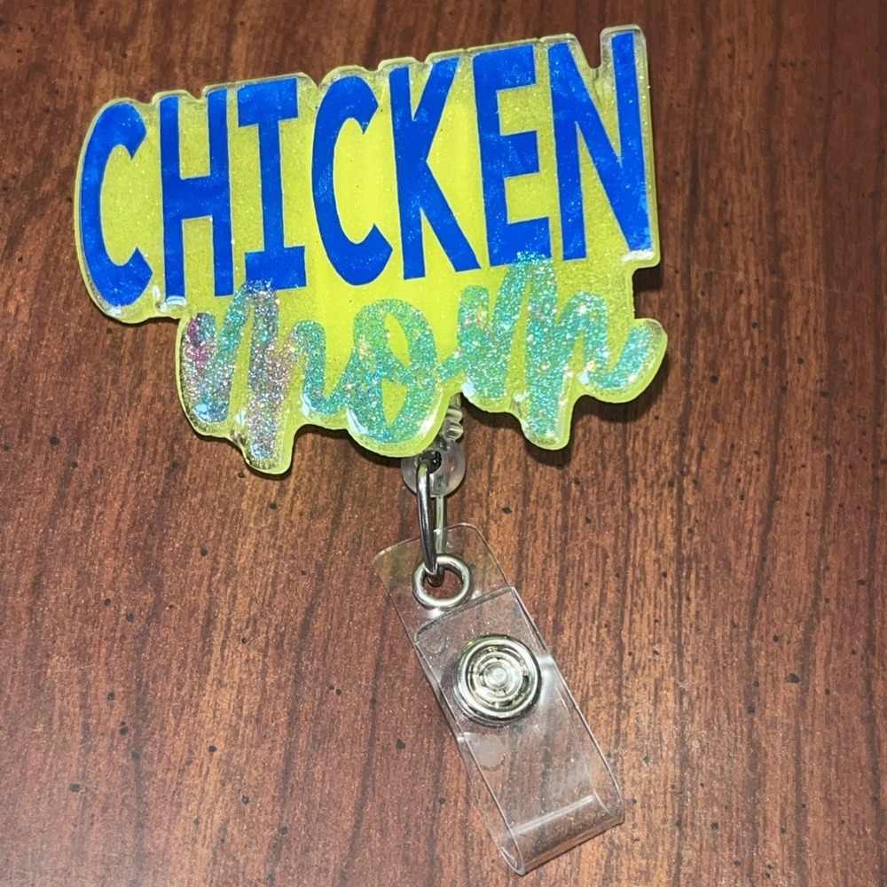 Chicken Mom Interchangeable Retractable Reel Chrome Badge ID Card Holder Clip